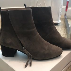 Taupe suede ankle boots with zipper